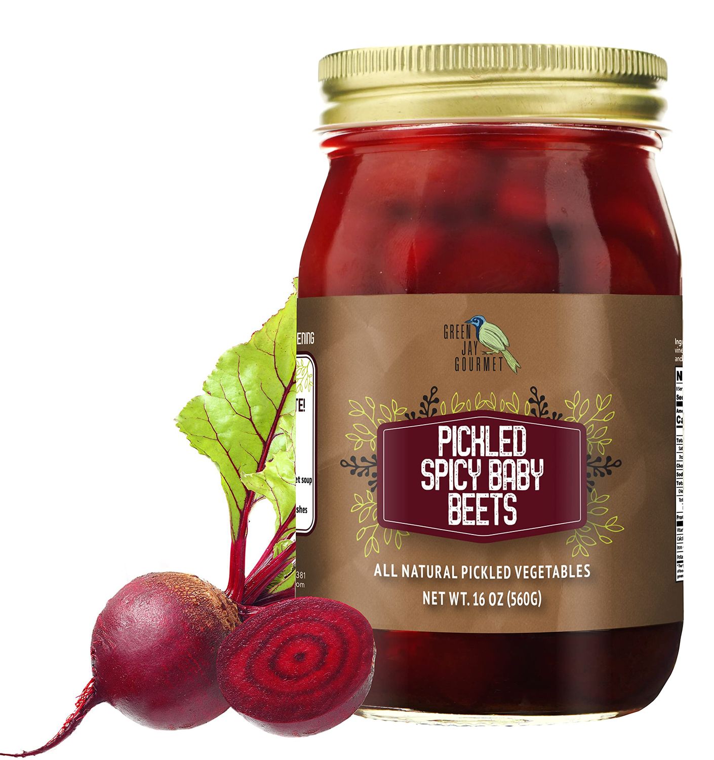 Green Jay Gourmet Fresh Spicy Pickled Baby Beets - Grandmas Spicy Recipe - Spicy, Tangy, and Vinegary Brine - Simple Natural Ingredients - Freshly Made &amp; Hand Jarred - 16 Ounce Jar