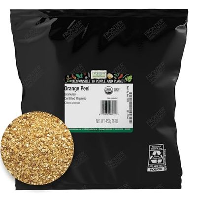 Frontier Organic Orange Peel Granules, 1-Pound Bulk, Citrusy Sweet Scent, Tangy Sharp Taste For Marinades Rubs &amp; Sweet Treats