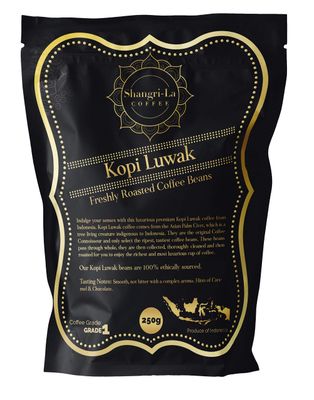 Shangri-La Coffee - Wild Kopi Luwak Coffee Whole Beans - Ethically Sourced - 250 Grams (8.8oz) (Other Weights &amp; Bean Types Available) - Produce of Indonesia