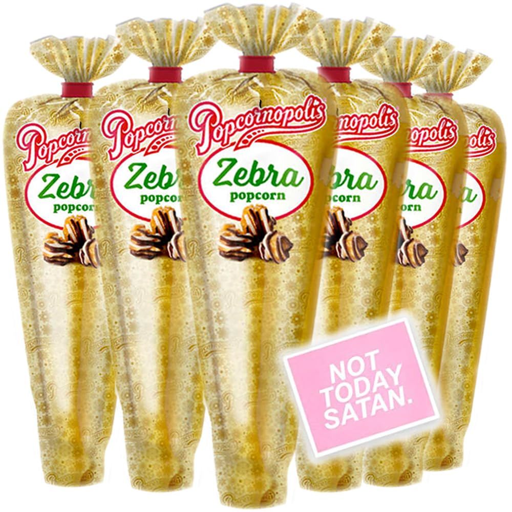 Popcornopolis Gourmet Popcorn - 6 Zebra Corn Mini Cones - Small Storage Space Friendly &amp; Great Stocking Stuffers! 16.2oz total and Exclusive Inspirational Sticker!