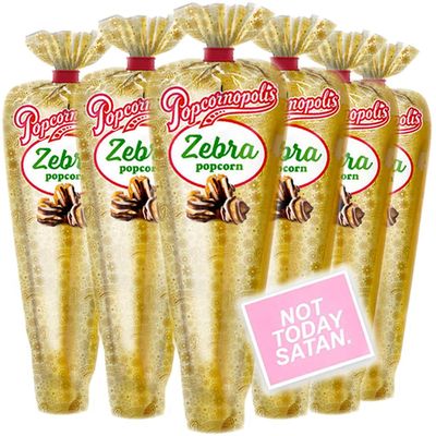 Popcornopolis Gourmet Popcorn - 6 Zebra Corn Mini Cones - Small Storage Space Friendly &amp; Great Stocking Stuffers! 16.2oz total and Exclusive Inspirational Sticker!