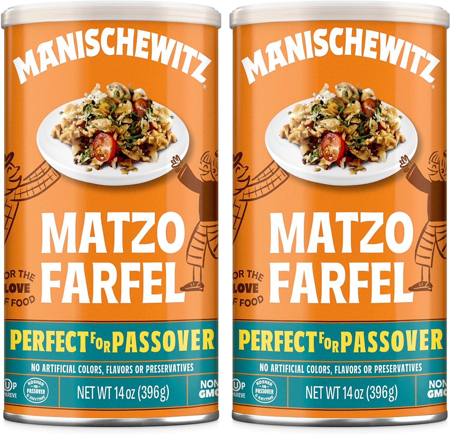 Manischewitz Matzo Farfel, 14oz (2 Pack) Resealable Canister, Sodium Free, No Artificial Colors or Flavors, Non GMO, Kosher For Passover &amp; Year Round