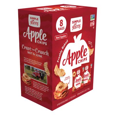 Gourmet Nut Simple Slices Baked Apple Chips, USA Grown Sliced Dried Apples, Healthy Vegan Snack For Adults &amp; Kids, Naturally Sweet, No Added Sugar, Red Apples.75oz Individual Bags (8 Pack Box)