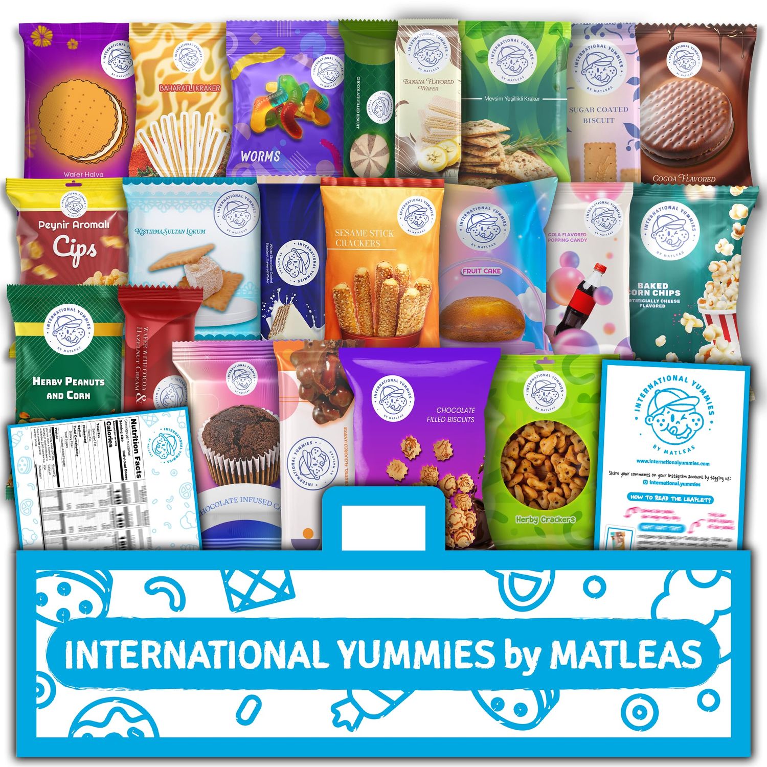 Maxi International Snack Box | Premium Exotic Foreign Snacks | Unique Snack Food Gifts Included | Blue Cosmic Space Theme | Candies from Around the World | 20 Full-Size + 1 Bonus Snacks