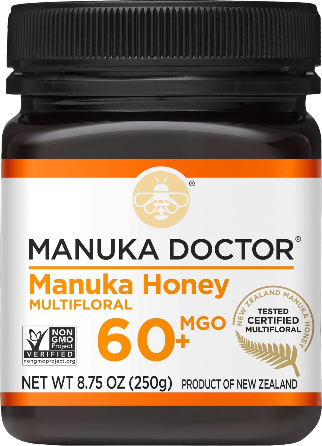 MANUKA DOCTOR - MGO 60+ Manuka Honey Multifloral, 100% Pure New Zealand Honey. Certified. Guaranteed. RAW. Non-GMO (8.75oz)