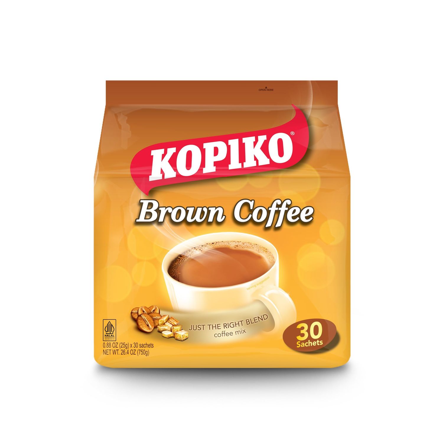 Kopiko Brown Instant Coffee Mix - The Irresistibly Delicious Coffee with Brown Sugar (0.88 OZ/25gr x 30 Coffee Packets)