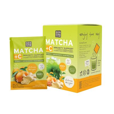 SEN CHA Naturals Citrus Ginger Green Tea + C Effervescent Drink Mix with 200% Vitamin C, Japanese Matcha Powder, Acerola Cherry, Coconut Water Powder, Orange Peel, Turmeric &amp; Ginger (Pack of 10)