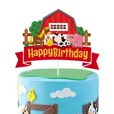 Glitter Farm Animal Happy Birthday Cake Topper,Barn Farm Themed Cake Decor,Barnyard Farmhouse Farm Animals Baby Shower Birthday Party Decorations