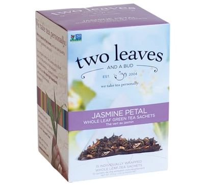 Two Leaves and a Bud Jasmine Green Tea Bags, 15 Count (Pack of 1) Whole Leaf Green Tea in Pyramid Sachet Bags, Compostable Sachets, Delicious Hot or Iced with Milk or Sugar or Honey