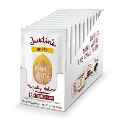 Justin&#39;s Honey Peanut Butter Squeeze Packs, Gluten-free, Non-GMO, Responsibly Sourced, 1.15 Ounce (10 Pack)