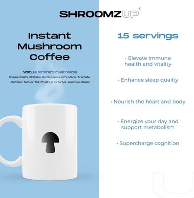 Shroomzup Mushroom Coffee Instant with 10 Mushrooms - 15 Single Packets with Reishi, Lion's Mane, Chaga, Turkey Tail, Cordyceps Mushrooms - Nootropic Mushroom Coffee for Energy Vegan Shroom Coffee