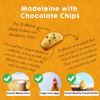 St Michel Chocolate Chip Madeleines French Sponge Cakes Made In France, Pack of 2 (250g each) Non-GMO. Total of 20 Individually wrapped All Butter Traditional Madeleines Sponge Cakes