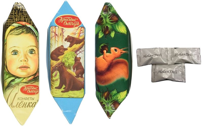Mishka Kosolapy, Belochka and Alenka Assorted Famous Russian Candies (1 LBS) Includes Our Exclusive HolanDeli Chocolate Mints
