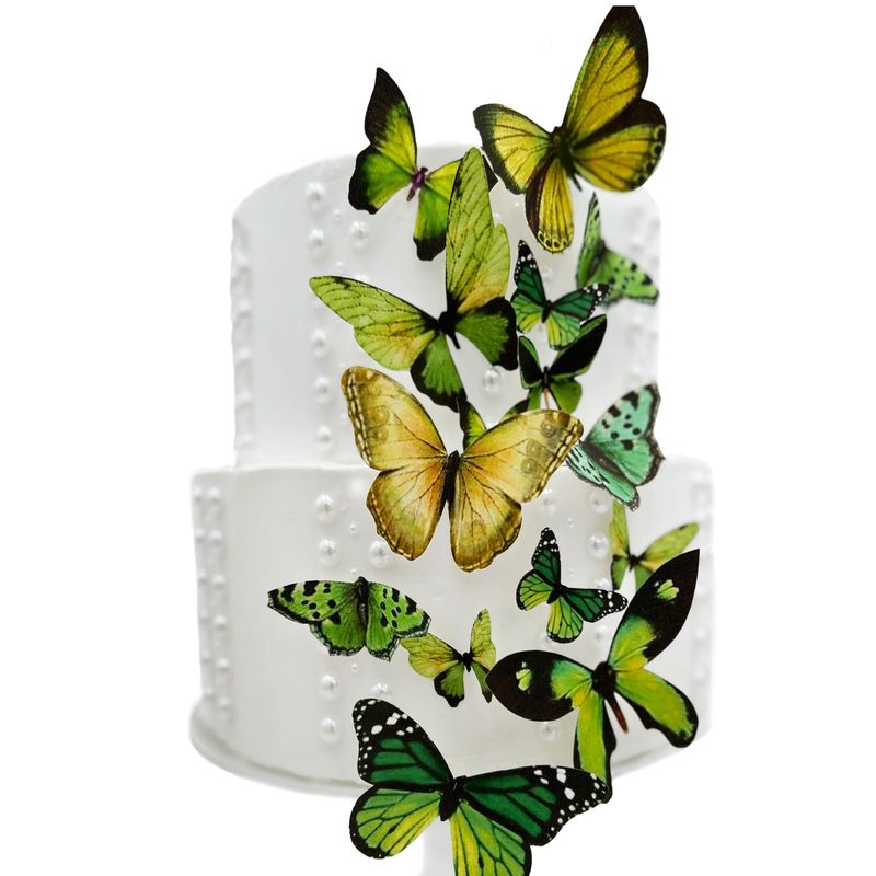 Sugar Robot Inc. Edible Butterflies for Cake Decorating - Assorted Sizes, Premium Crafted in the USA - Butterfly Cake Toppers &amp; Cupcake Decorations (Green)