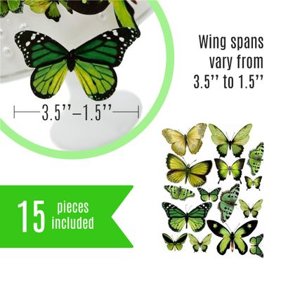 Sugar Robot Inc. Edible Butterflies for Cake Decorating - Assorted Sizes, Premium Crafted in the USA - Butterfly Cake Toppers &amp; Cupcake Decorations (Green)