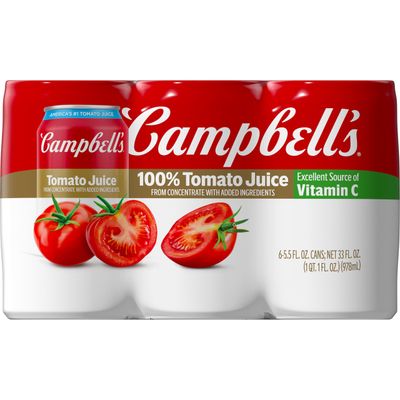 Campbell&#39;s 100% Tomato Juice, 5.5 fl oz Can (6 Pack)