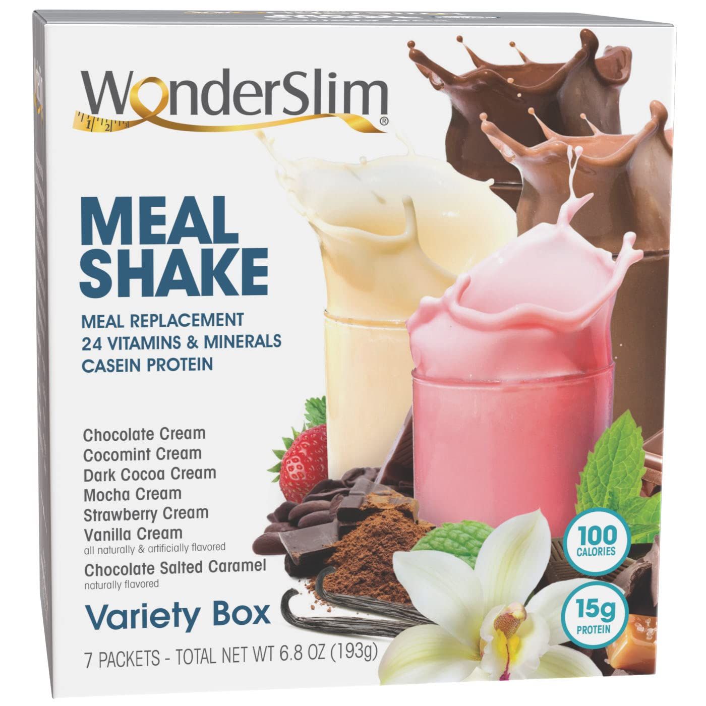 WonderSlim Meal Replacement Shake, Variety Pack, 15g Protein, 24 Vitamins &amp; Minerals, Gluten Free (7ct)