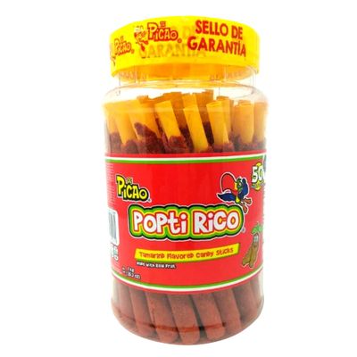 PiCAo Spicy Tamarind Candy Sticks, 50 count, 1kg., Popti Rico Tamarindo, Dulces Mexicanos, 100% Tamarind Mexican Candy