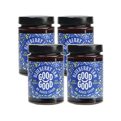 GOOD GOOD No Added Sugar Blueberry Jam - Keto Friendly Jelly - Low Carb, Low-Calorie and Vegan - Diabetic Friendly - 12oz / 330g (Pack of 4)