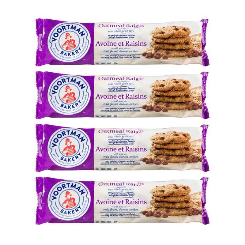 Voortman Bakery Oatmeal Raisin Cookies - Delicious Baked Oatmeal Cookies made with Real Whole Grain Oats and Raisins, No Artificial Colors or Flavors and No High-Fructose Corn Syrup (Pack of 4)