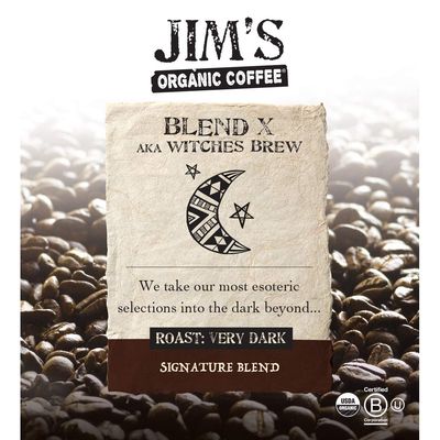 Jims Organic Coffee - Blend X AKA Witches Brew - Whole Bean, Very Dark Roast, Bold, 11 oz Bag