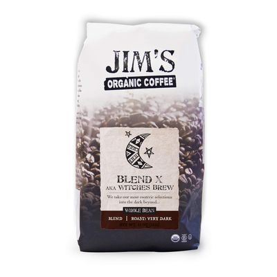Jims Organic Coffee - Blend X AKA Witches Brew - Whole Bean, Very Dark Roast, Bold, 11 oz Bag
