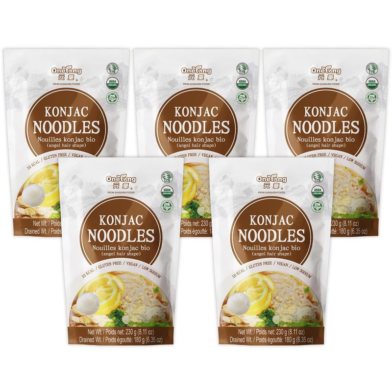ONETANG Organic Shirataki Konjac Angel Hair Noodles, USDA Organic, Vegan, Gluten Free, Fat Free, Keto Friendly, Low Carbs 5 Pack Inside 8.11 Oz, 40.6 Oz
