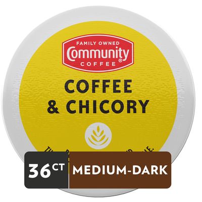 Community Coffee &amp; Chicory 36 Count Coffee Pods, Medium Dark Roast, Compatible with Keurig 2.0 K-Cup Brewers