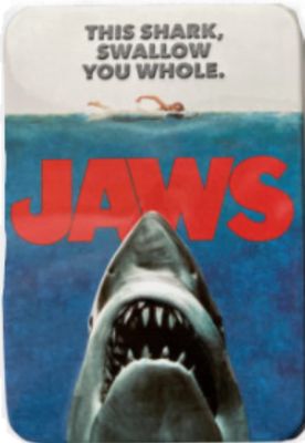 Jaws Amity Island Candy - One (1) Collectible Jaws Movie Poster Tin- Shark Teeth Shape - Sour Cherry Flavor