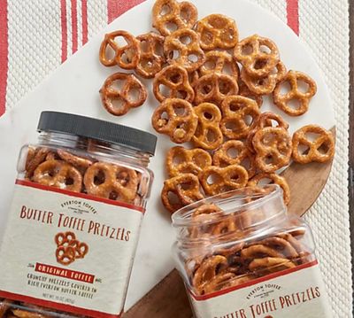 Everton Original Butter Toffee Pretzels: Gourmet Artisan Butter Toffee Covered Pretzels, made in small batches for that Rich Small Batch Butter Toffee Confection. 15oz Gourmet Grab Jar