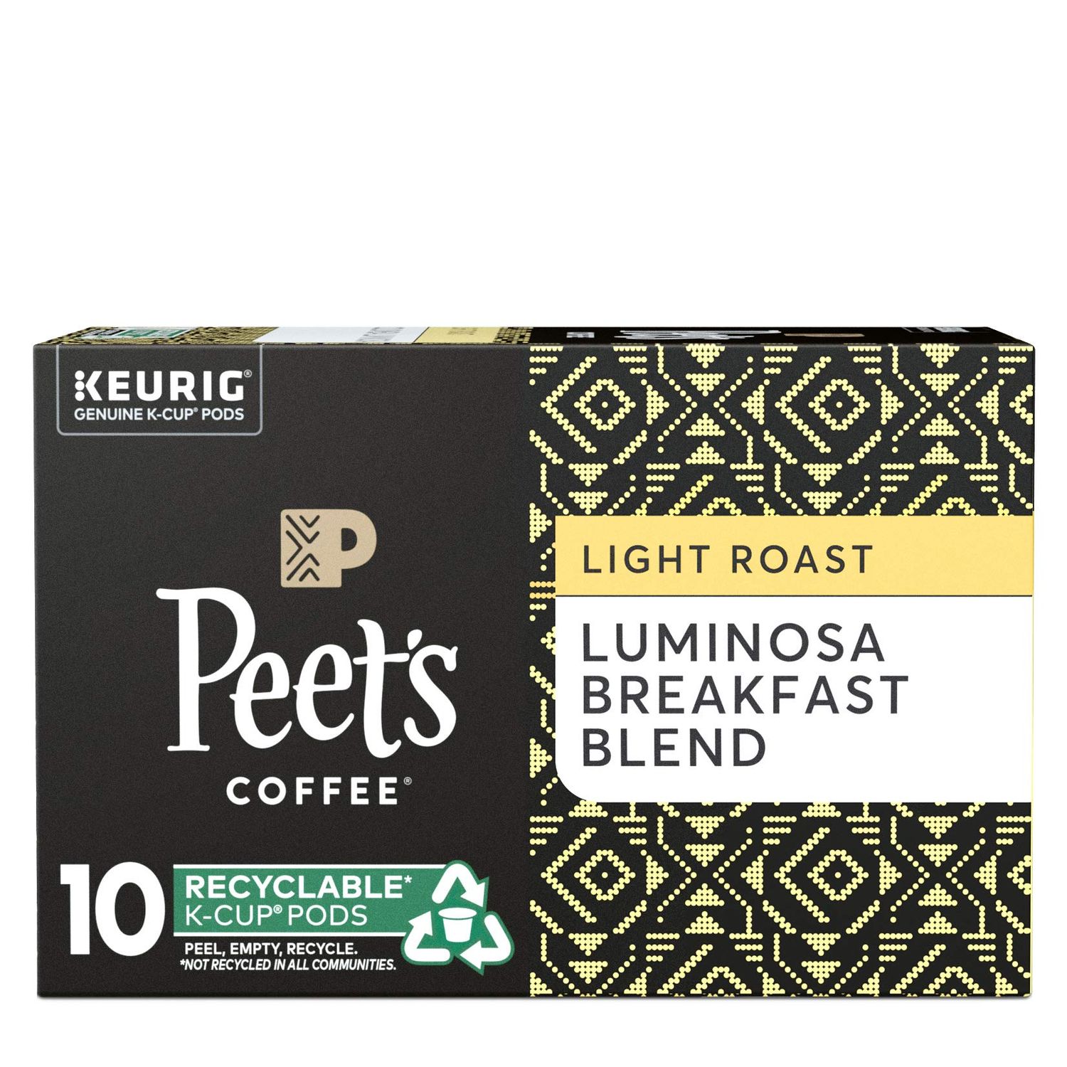 Peets Coffee Luminosa Breakfast Blend K-Cup Coffee Pods for Keurig Brewers, Light Roast, 10 Pods
