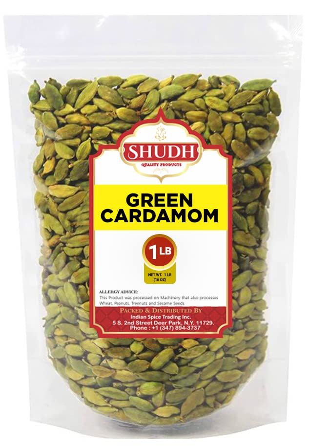 SHUDH GREEN CARDAMOM 1 LB | 16 oz Green Cardamom Pods Spice (Hari Elachi) ~ All Natural | Vegan | Gluten Friendly | NON-GMO | Product of India