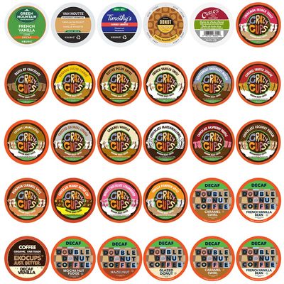 Crazy Cups Pods, Assorted Decaffeinated Capsules Duplicates FLAVORED DECAF COFFEE Single Serve Keurig K cup Brewer Variety Pack Sampler, 30 Count (Pack of 1)