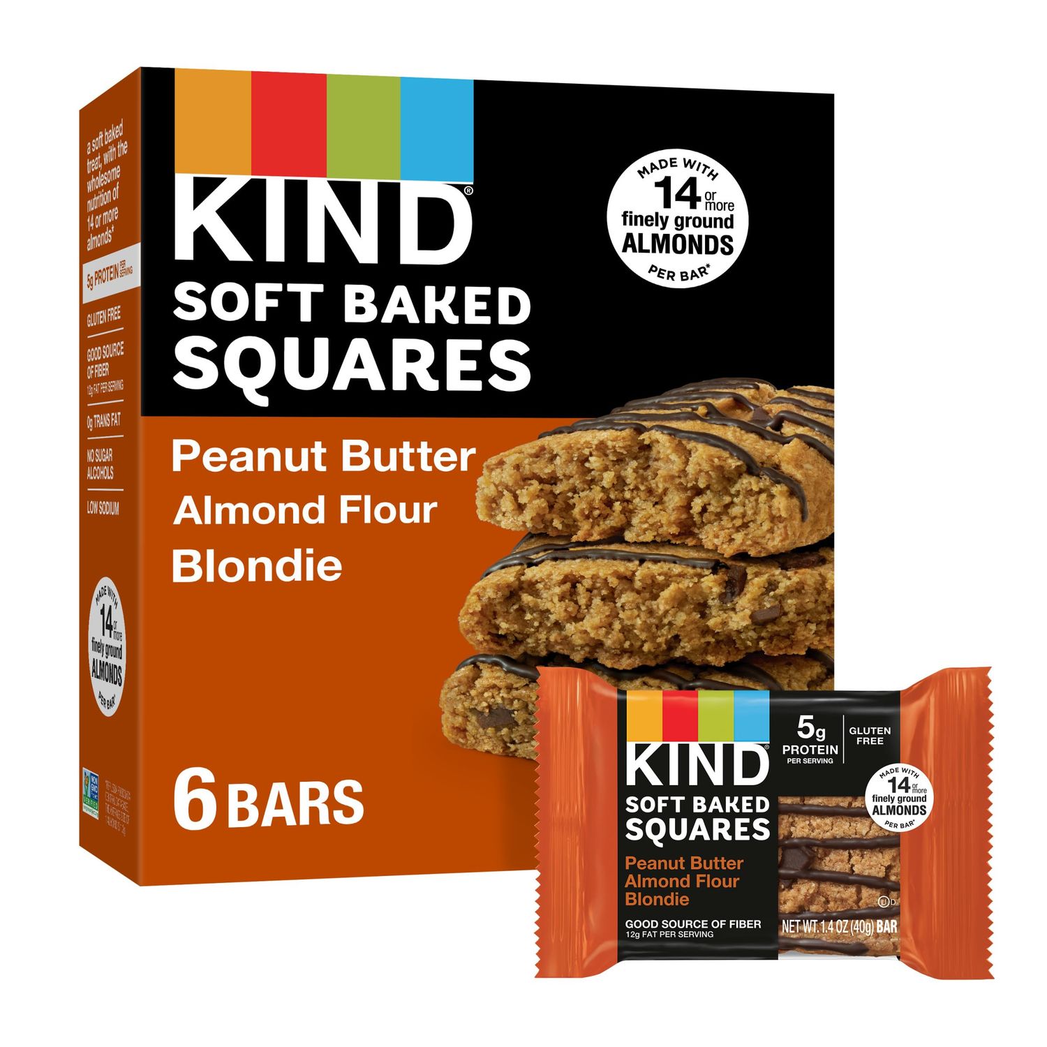 KIND Soft Baked Squares, Peanut Butter Almond Flour Blondie, 6 count