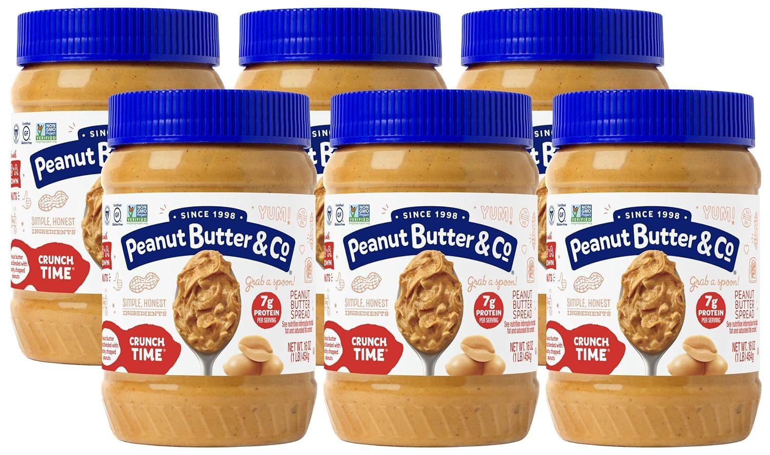 Peanut Butter &amp; Co. Crunch Time Peanut Butter, Non-GMO Project Verified, Gluten Free, Vegan, 16 Ounce (Pack of 6)