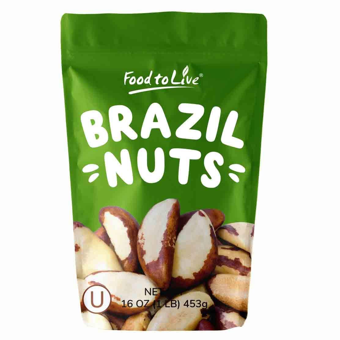 Food to Live - Brazil Nuts, 1 Pound Non-GMO Verified, Raw, Whole, No Shell, Unsalted, Kosher, Vegan, Keto and Paleo Friendly, Bulk, Good Source of Selenium, Low Sodium and Low Carb Food.