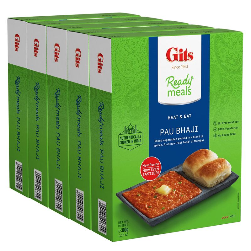 Gits Ready to Eat Bombay Pav Bhaji (Indian smashed light spiced vegetable curry) | Microwave | 100% Vegetarian | 52.5 Oz (Pack of 5 X 10.5 Oz Each)