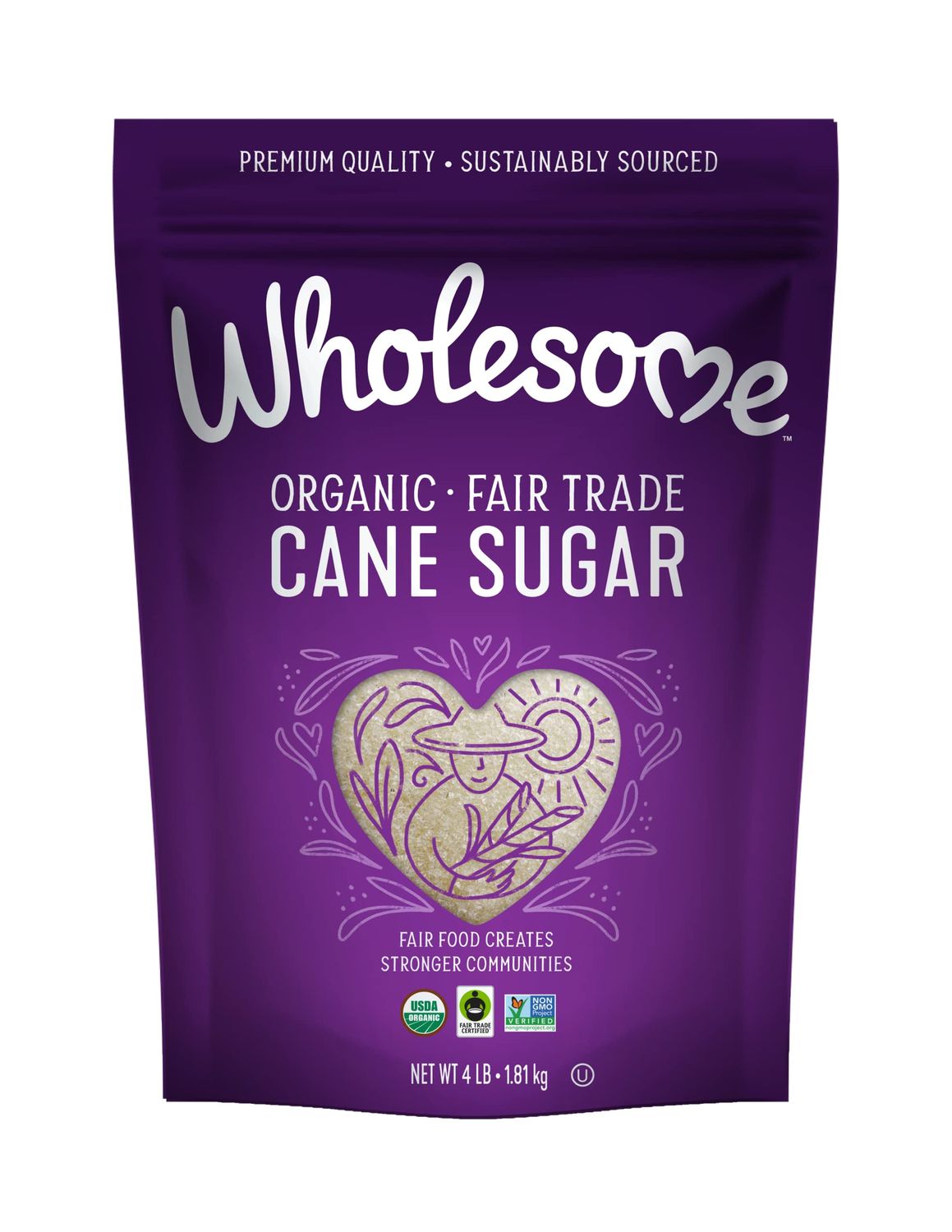 Wholesome Sweeteners 4-Pound Organic Cane Sugar, Fair Trade, Non GMO, Gluten Free &amp; Vegan for Baking and Sweetening, 1 Pack