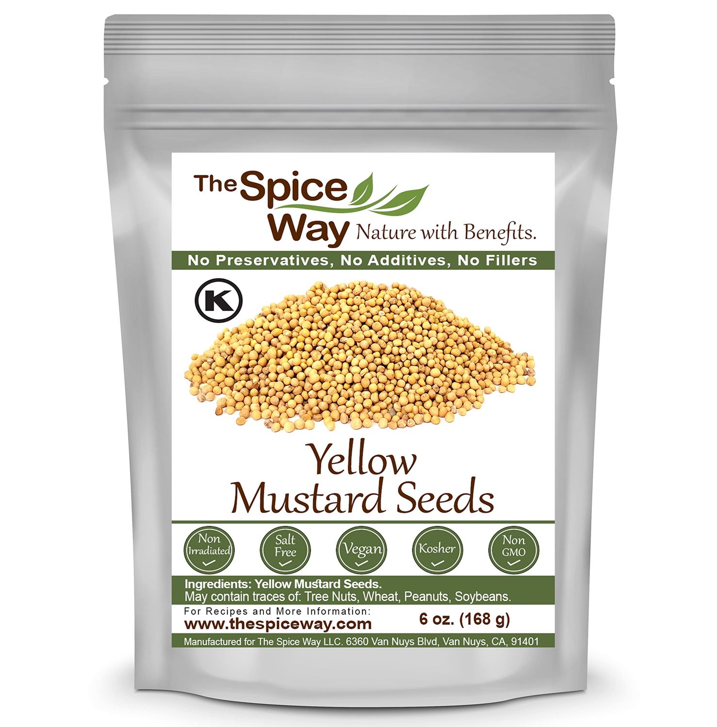 The Spice Way Yellow Mustard Seed - (6oz) whole seeds for Pickling and making ground mustard for cooking, resealable bag