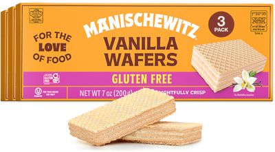 Manishewitz Gluten Free Vanilla Wafers, 7oz (3 Pack) Crispy Wafer with Creamy Vanilla Filling | Dairy Free | Non GMO | Kosher (including Passover)