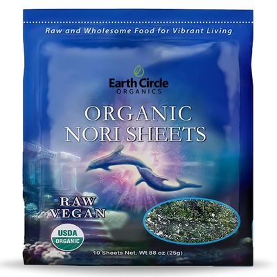 Earth Circle Organics | Raw Certified Organic Nori Seaweed | Grade A Rating | Unheated &amp; Not Roasted | Vegan | Paleo &amp; Keto Friendly | Premium Quality Nori Sheets (10 Sheet)