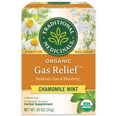 Traditional Medicinals Tea, Organic Gas Relief, Relieves Gas &amp; Bloating, Chamomile Mint, 16 Tea Bags
