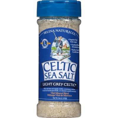 Light Grey Celtic Sea Salt Shaker - Easy to Use, Large Refillable, Reusable Glass Shaker with Additive-Free, Delicious, Gluten-Free, Non-GMO Verified, Kosher and Paleo-Friendly, 8 Ounces
