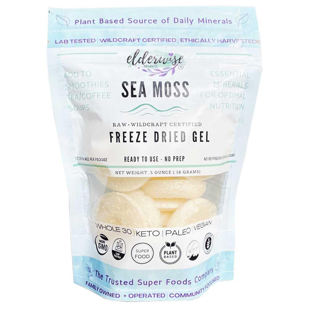 Elderwise Organics Sea Moss Gel - Freeze Dried Organic Sea Moss Gel, Wildcrafted, Natural, Pure Non-GMO Sea Moss Raw Organic, No Refrigeration Required (12 pcs)