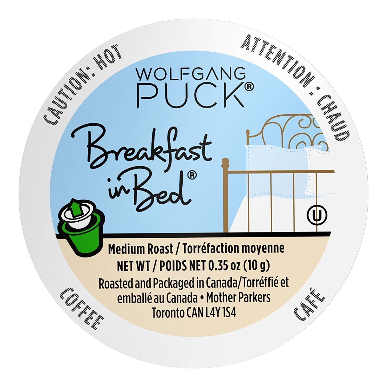 Wolfgang Puck Coffee Single Serve Capsules, Medium Roast, Compatible with Keurig K-Cup Brewers, Breakfast in Bed, 18 Count