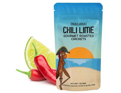 Tricky Cricky Edible Flavored Cricket Snacks for Humans - USA Grown - Unique &amp; Healthy Gourmet Snacks for Adults - High Protein, Low Carb, Low Calorie Dried Edible Bugs for People - Chili Lime - 1 Oz