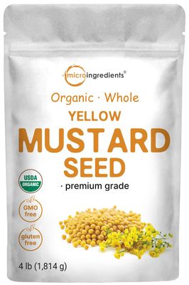 Organic Whole Yellow Mustard Seed, 4lbs (64oz) | Premium Grade Seeds | Mild Spicy Raw Flavor | Great for Pickling, Culinary Spice, &amp; Seasoning Mix | Non-GMO, Bulk Supply