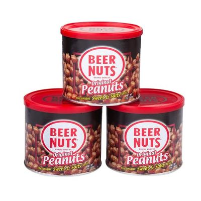 BEER NUTS Original Peanuts - Travel Size Sweet &amp; Salty Bar Nuts - Gluten Free, Kosher, Low Sodium Peanut Snacks Made In The USA - 12oz Resealable Can (Pack of 3)