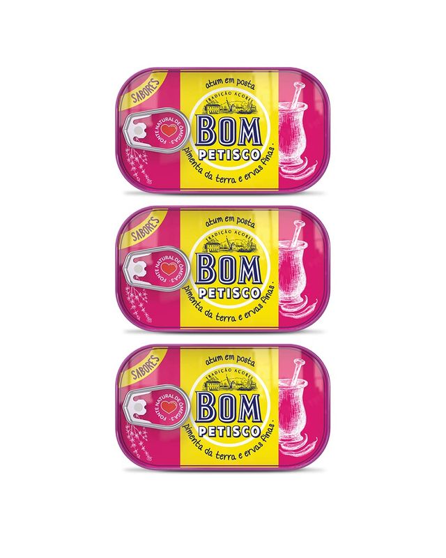 Tuna in vegetable oil with local bell pepper and fine herbs 3 tins x 120 g, Bom Petisco / Portugal