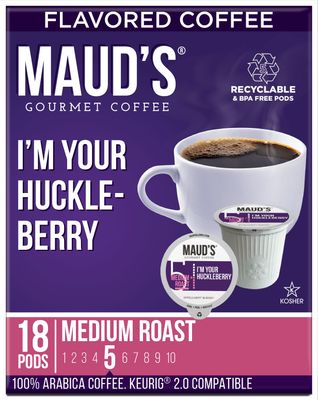 Maud&#39;s Huckleberry Flavored Coffee Pods, 18 ct | I&#39;m Your Huckleberry Flavor | 100% Arabica Medium Roast Coffee | Solar Energy Produced Recyclable Pods Compatible with Keurig K Cups Maker